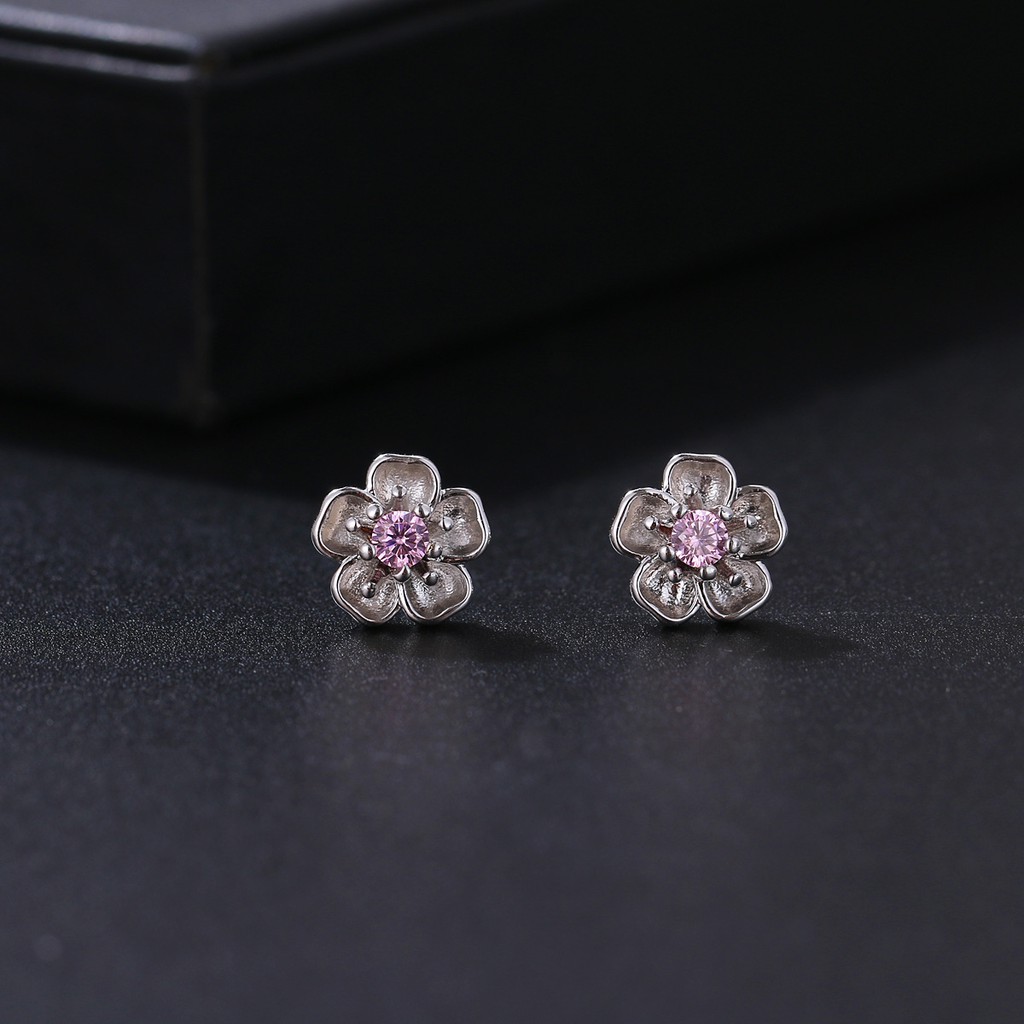 Hoa bông tai thời trang 5 cánh đính đá hồng đẹp phong cách Hàn Quốc cho nữ ATJ2105P - ANTA Jewelry