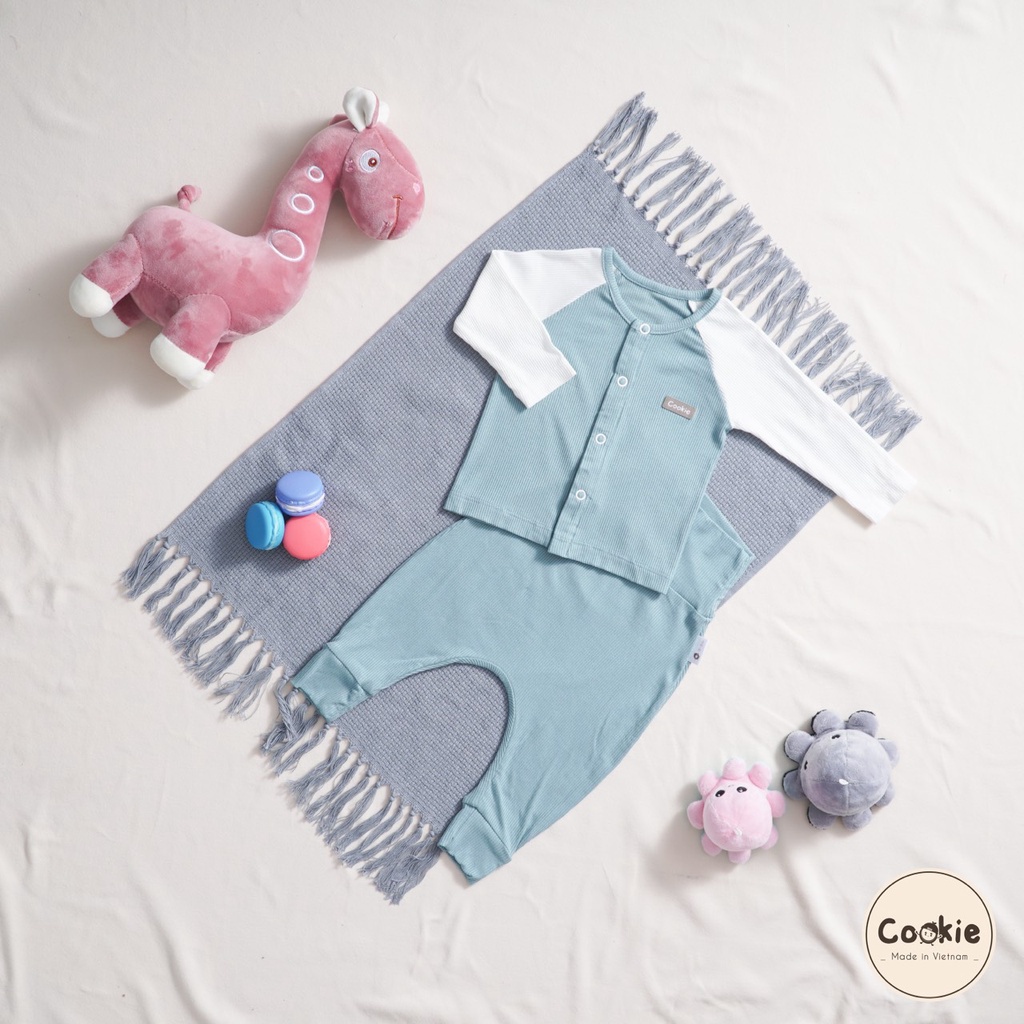 Bộ dài tay sơ sinh PHối tay cho bé chất vải tăm mềm Cookie