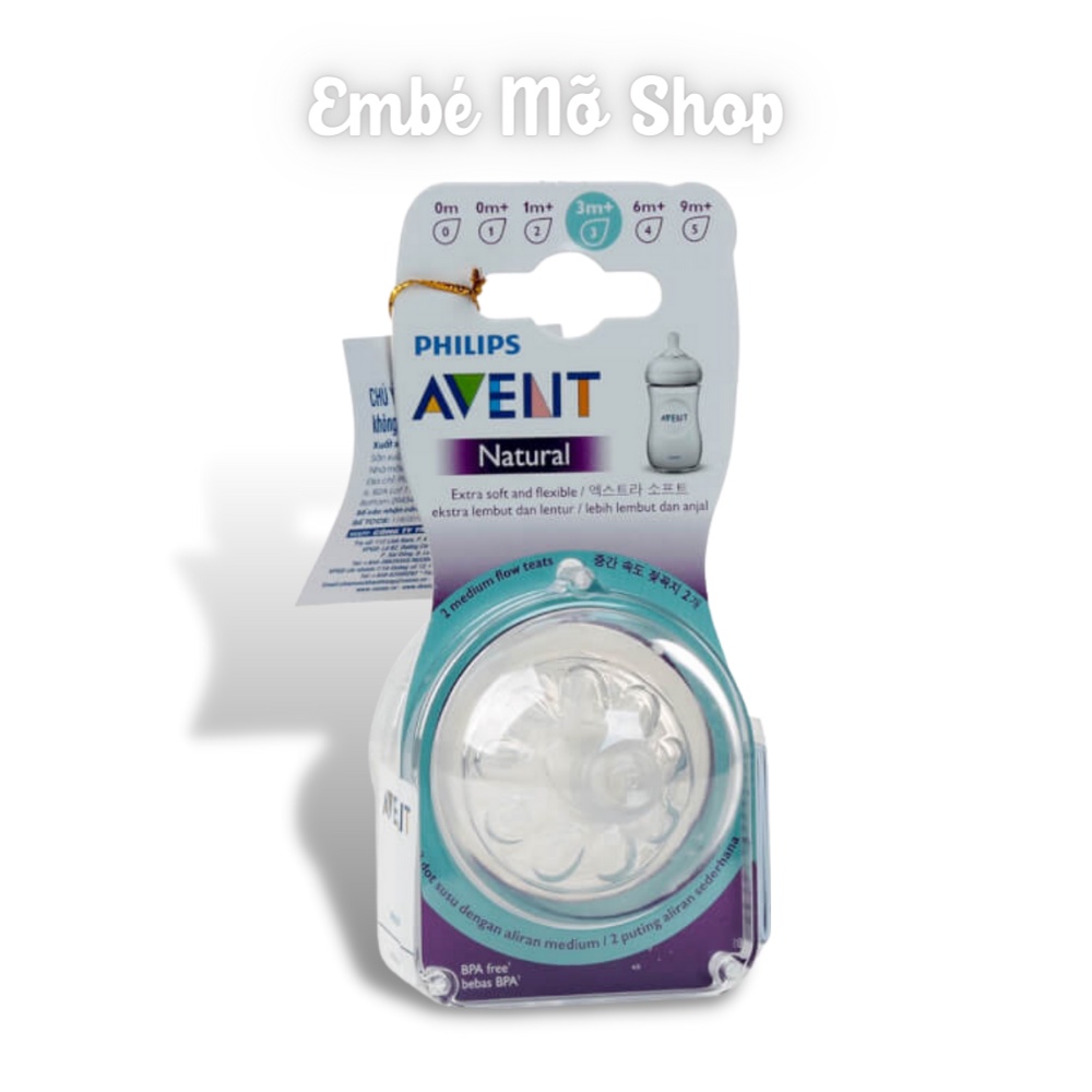 Núm Ti Bình Sữa PHILIPS AVENT Natural Số 1 - 3 Hàng Chính Hãng - Embé Mỡ