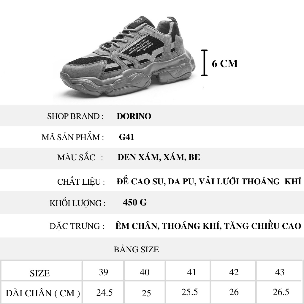 Giày sneaker nam độn đế cao cấp cổ thấp buộc dây thoáng khí mới hot cực phong cách  size 39 đến 43 DORINO 41 | BigBuy360 - bigbuy360.vn