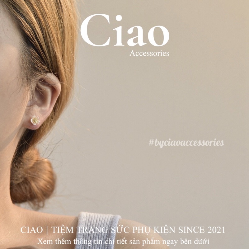 [HOẢ TỐC 1H] Khuyên tai/ Bông tai mạ bạc S925 thiết kế hình hoa mai Blossom Tiny Ciao