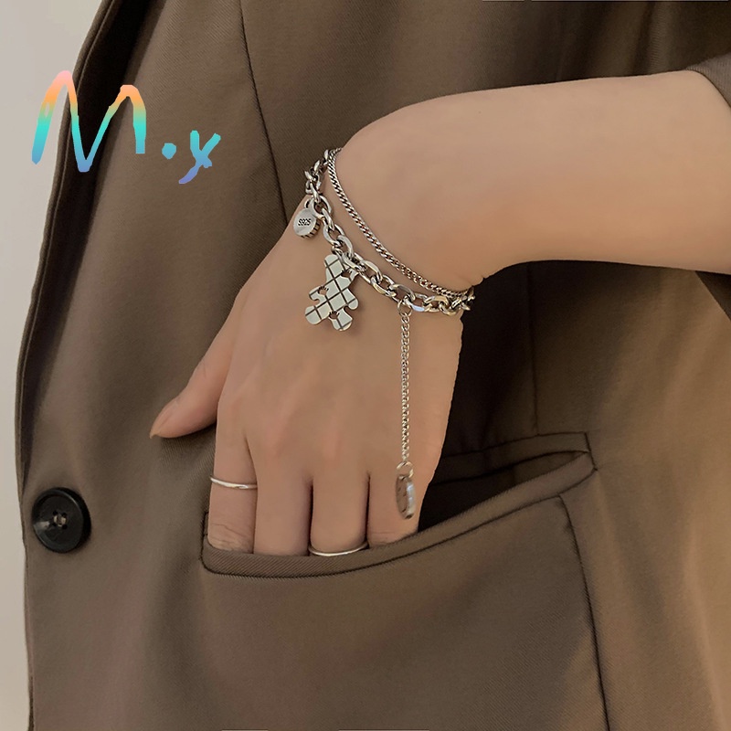 Vòng tay hợp kim mặt đồng xu khắc hình gấu