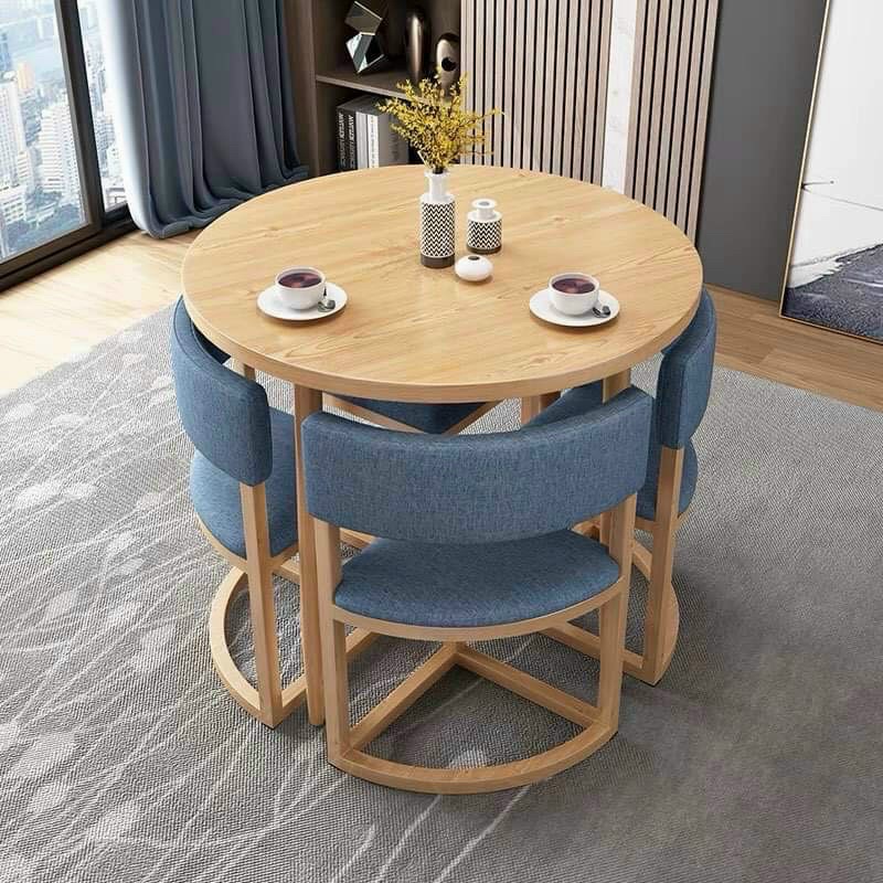 BỘ BÀN ĂN TRÒN 4 GHẾ THÔNG MINH GỖ SỒI