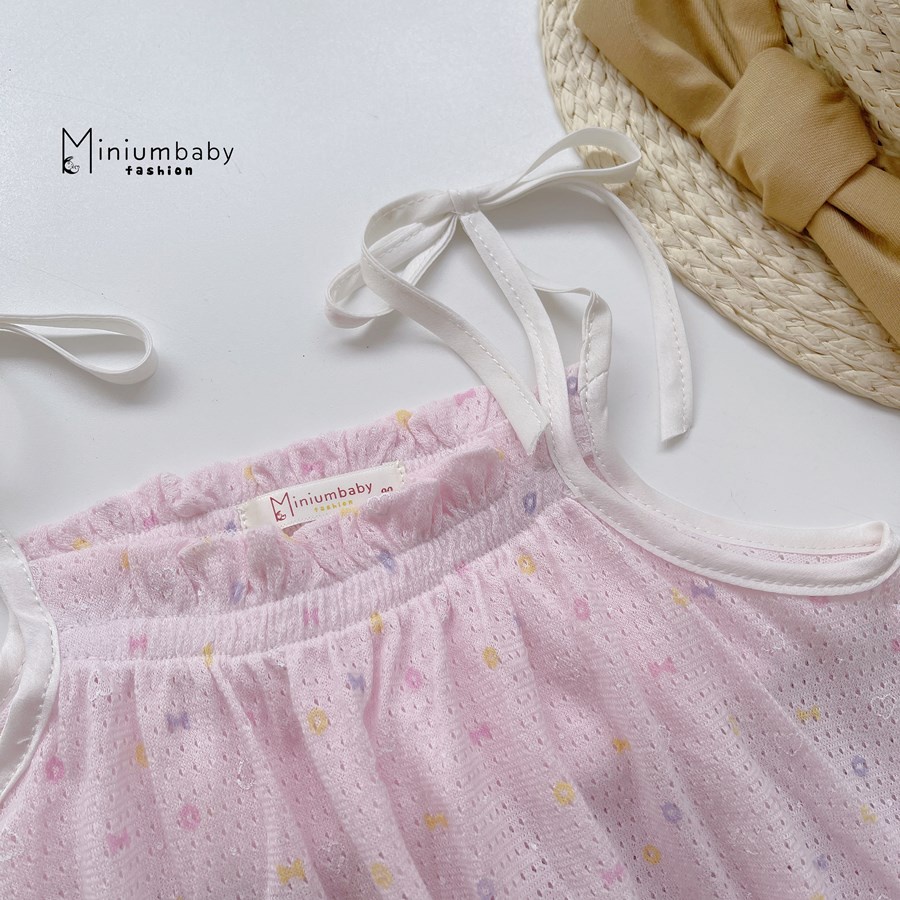 Bộ đồ 100% cotton 2 dây xinh xắn mặc mùa hè cho bé gái MiniumBaby, quần áo trẻ em mềm mát- SB1230