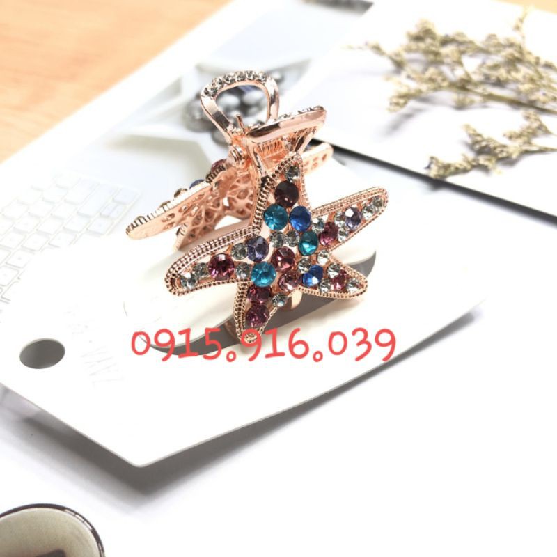 Kẹp Tóc Ngôi Sao Đính Cườm, Kẹp Kim Loại Màu Vàng