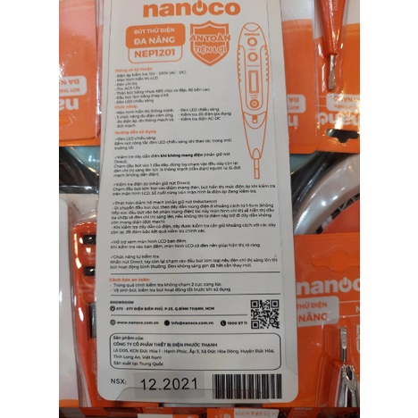 Bút thử điện đa năng Nanoco NEP1201-nhà phân phối Panasonic tại VN- BH 2 năm