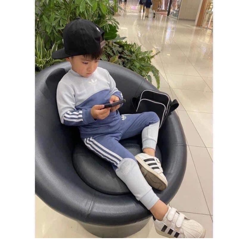 Bộ thể thao thu đông DAS KID dày dặn  ghi phối xanh da cá chéo cho bé gái và bé trai Jimado