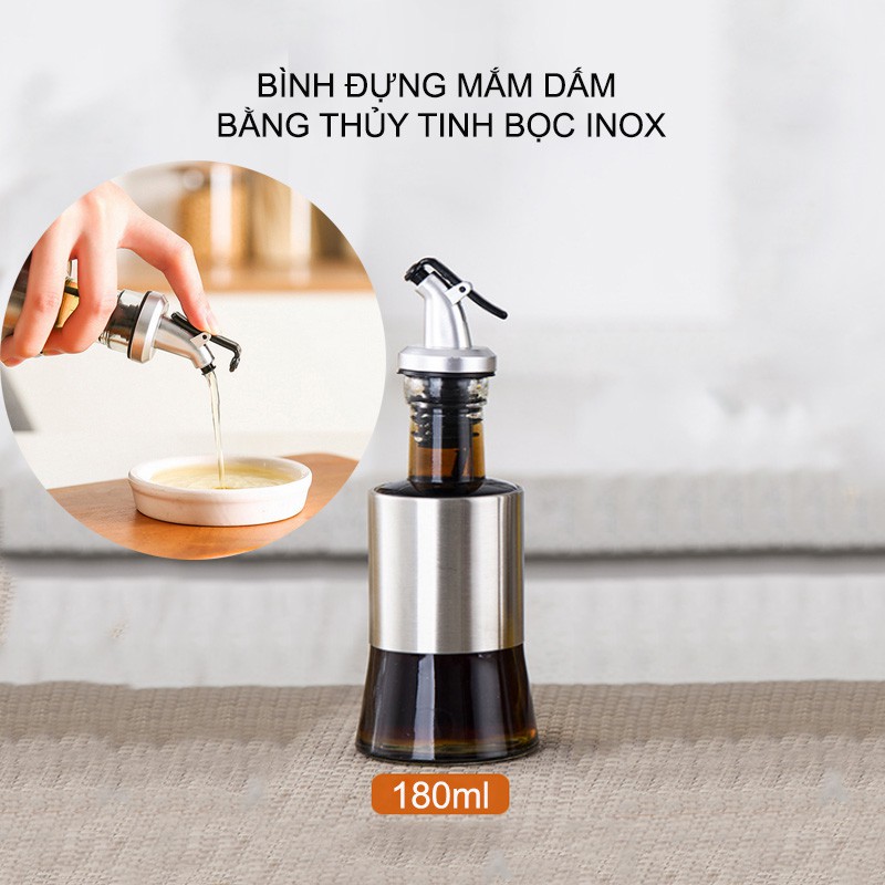 LỌ ĐỰNG NƯỚC MẮM, DẤM, DẦU ĂN VÀ GIA VỊ KHÁC BẰNG THỦY TINH BỌC INOX 304