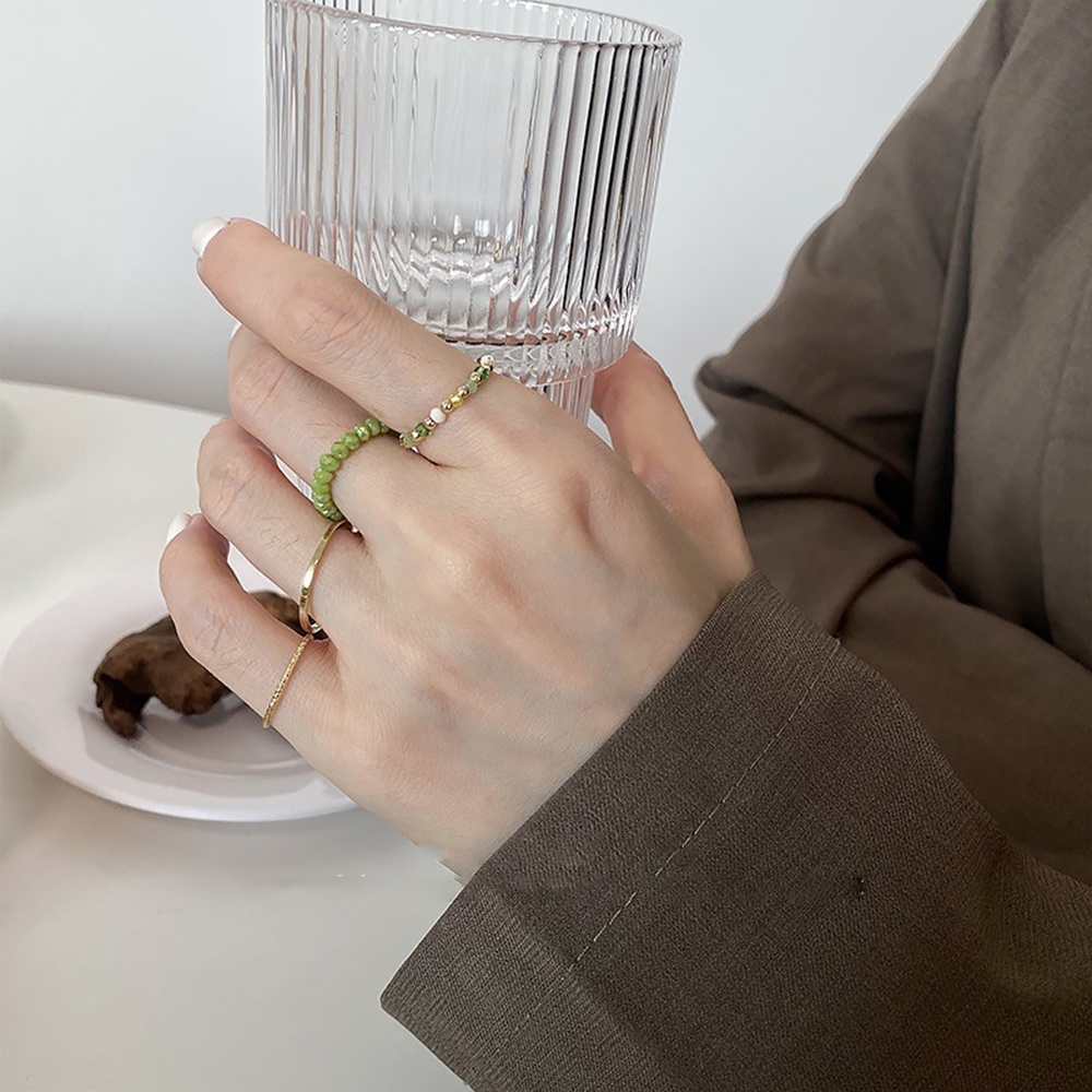 Set 4 Nhẫn Đeo Tay Kim Loại Đính Đá Xanh Thời Trang Cho Nữ