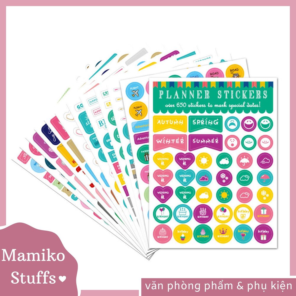 SET STICKER PLANNER 12 TẤM COLORFUL