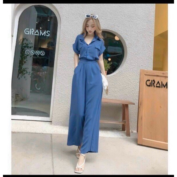 (HÀNG MỚI) SÉT ĐŨI QUẦN DÀI ỐNG RỘNG PHỐI ÁO SƠ MI NẮP TÚI TÔN DÁNG SIÊU XINH CHO CÁC CHỊ EM