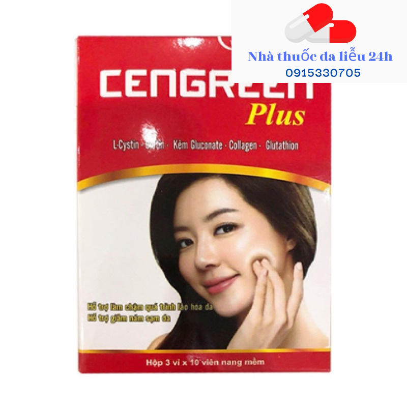 Viên uống đẹp da, hỗ trợ thâm nám, mọc tóc, chống lão hóa Cengreen Plus - chứa L-cystine, biotin, collagen - Hộp 30 viên