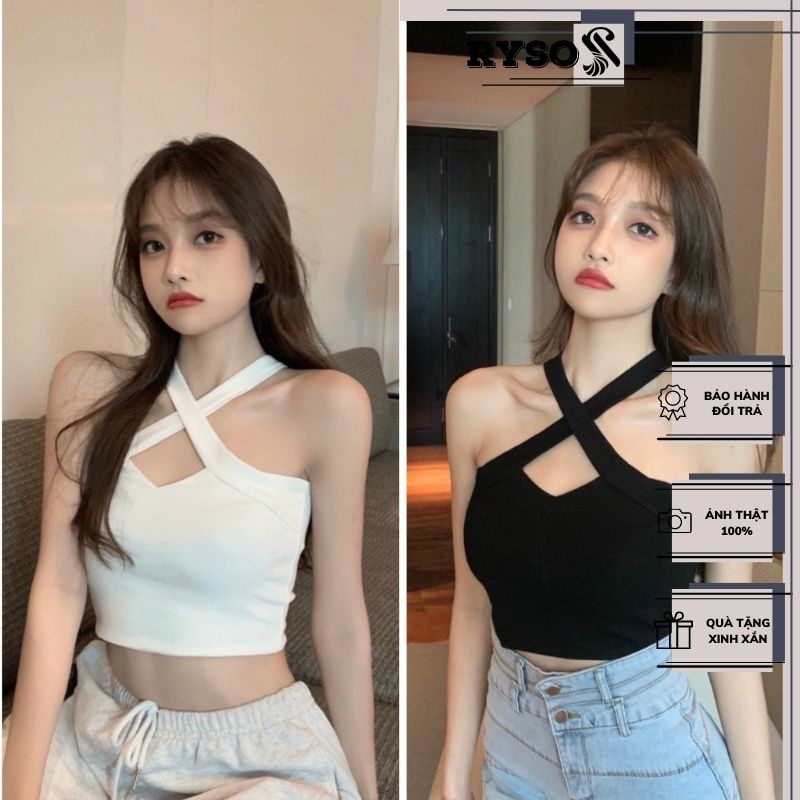 Áo kiểu nữ croptop chất thun mềm mịn cổ yếm siêu xinh