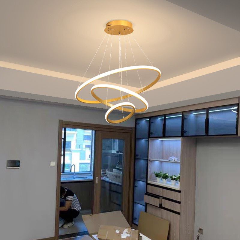 Đèn Led Thả Trần 3 Vòng Viền Vàng- Điều Khiển Từ Xa
