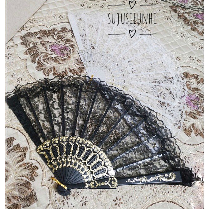 (Có video) 2 màu - Quạt ren xòe cầm tay lolita | BigBuy360 - bigbuy360.vn