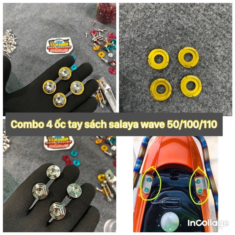 Bộ 4 Ốc Salaya + Long Đen Kitaco Gắn Tay Sách Wave 50/100/110