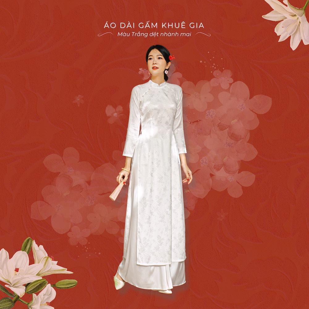 Sumire Store Áo dài Truyền thống Gấm Khuê Gia - Trắng dệt nhành mai