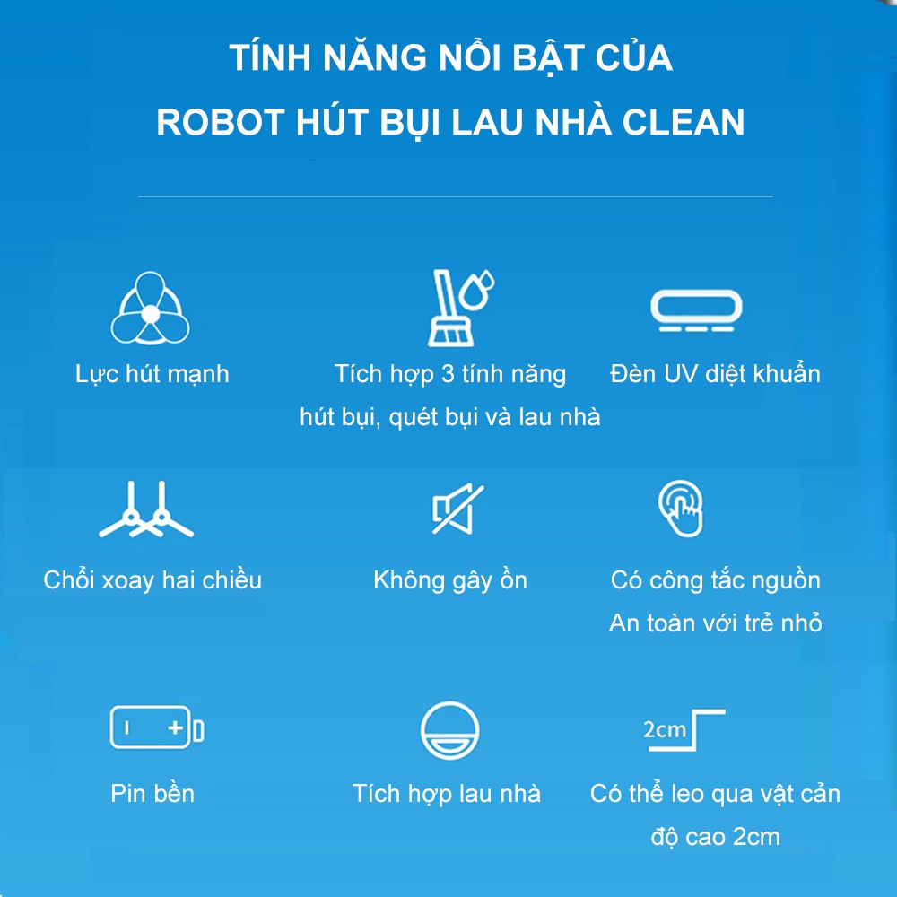 Robot hút bụi lau nhà thông minh CLEAN ROBOT thế hệ 4 tự động lau dọn nhà cửa, động cơ 4 motor hút bụi nhanh mạnh | BigBuy360 - bigbuy360.vn