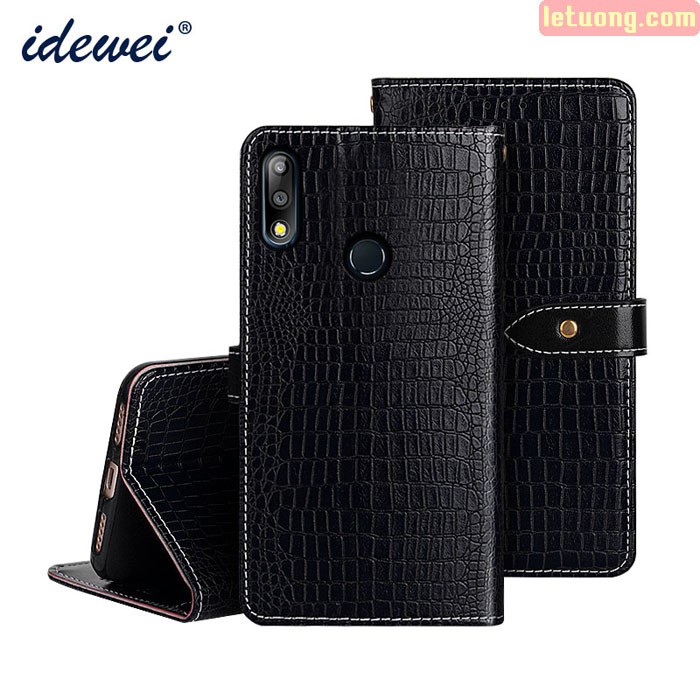 Bao da Zenfone Max Pro M2 Idewei Flip Wallet Crocodile vân cá sấu