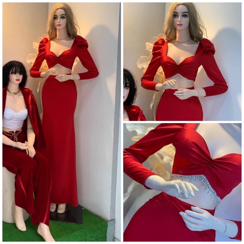 MS1265Y SET ÁO ĐẦM HỞ BỤNG SEXY ĐÍNH DÂY Đ_Á