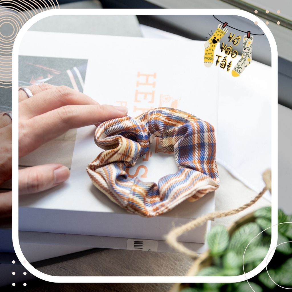 [quà tặng] Đồ buộc tóc scrunchies caro cổ điển phong cách Hàn Quốc