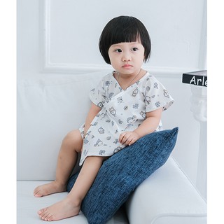 Set Kimono cách tân họa tiết chim cánh cụt - Penguin Print Wrap Up Top And Shorts Set