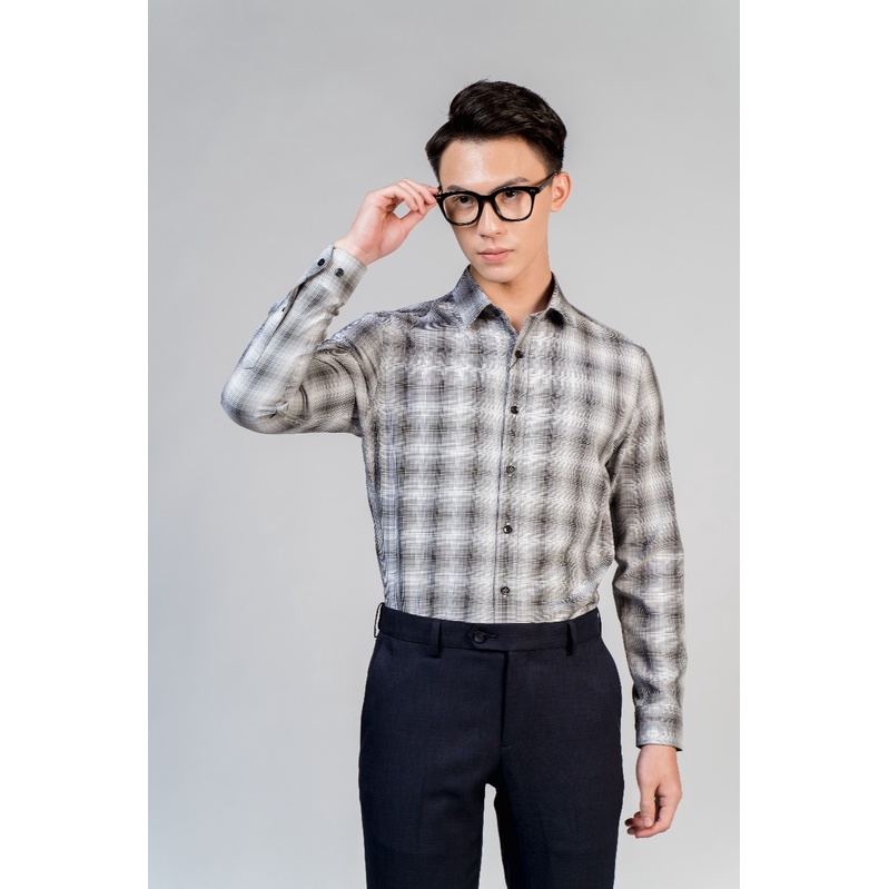 Áo Sơ Mi Nam Dài Tay Owen AS23354D Somi Công Sở Cao Cấp Màu Sọc Caro Loang Trắng Đen Dáng Ôm Không Túi Chất Café Mềm Mát