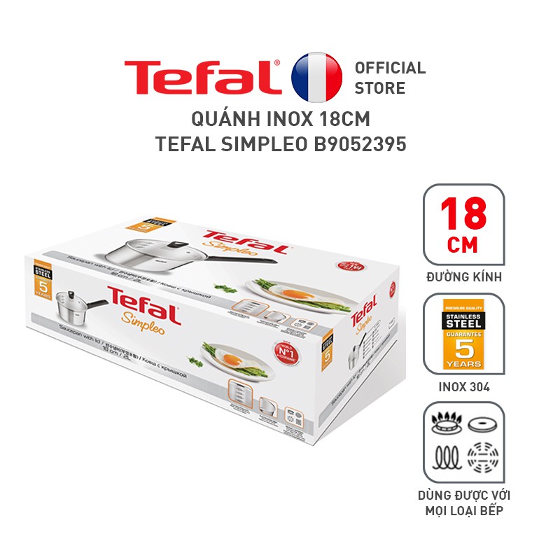 [Mã LIFETEFAL8 giảm 8% tối đa 100K đơn 300K] Quánh inox 18cm Tefal Simpleo