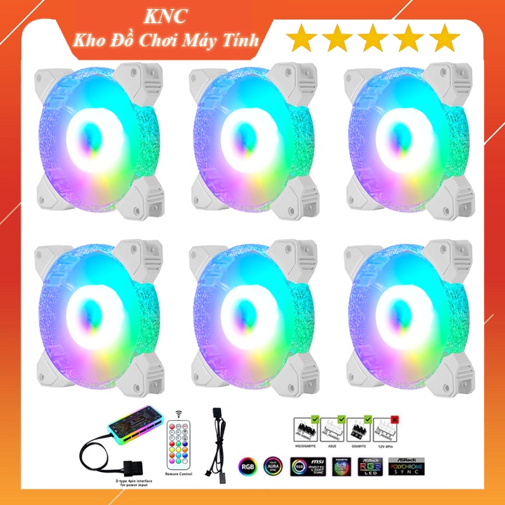 Bộ 6 Quạt Tản Nhiệt Diamond D2 12cm Fan Led RGB Đồng Bộ Màu Hub Coolmoon, Hub Sync Mainboard