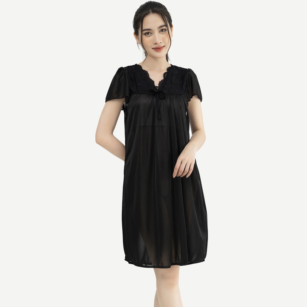 Đầm Ngủ HECCI Lụa Satin Cổ Chữ V phối ren V252