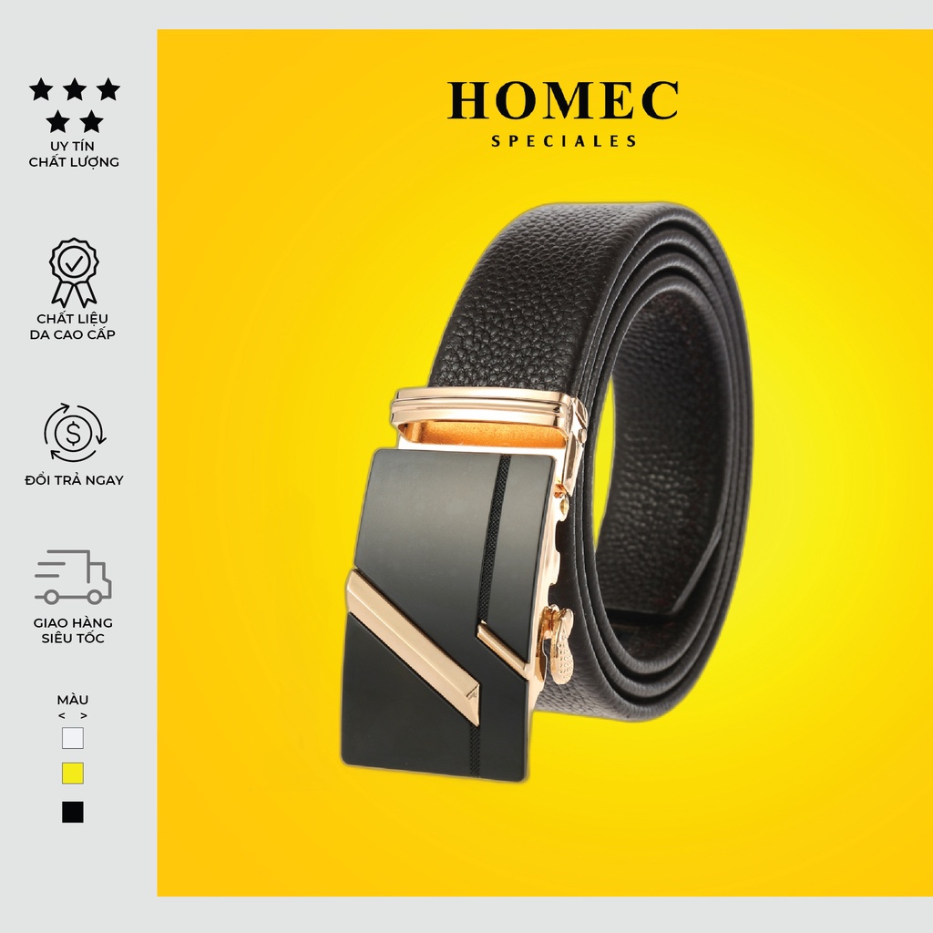 Thắt lưng Nam chất liệu da cao cấp HOMEC 38 khóa tự động kiểu dáng hiện đại - Dây lưng nam cao cấp - HOMEC