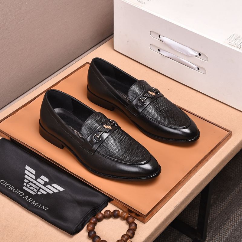 giày lười da nam mũi tròn cao cấp quai ngang gắn logo Armani