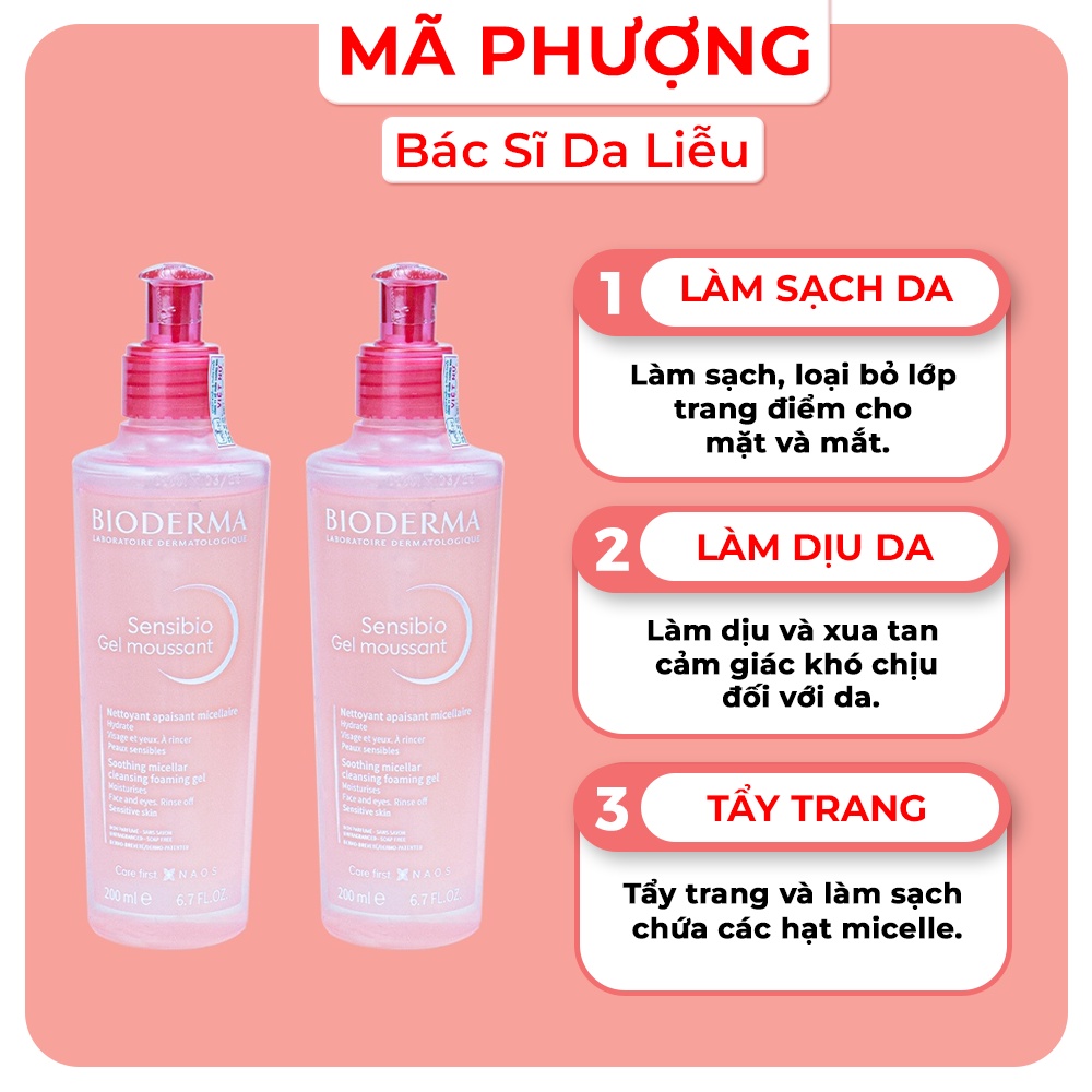 Sữa rửa mặt Bioderma sensibio gel moussant cho da nhạy cảm (hồng)