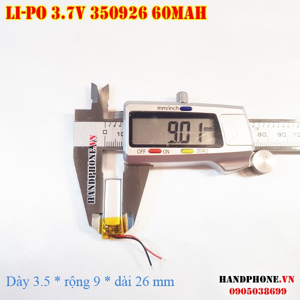 Pin Li-Po 3.7V 350926 60mAh  cho tai nghe Bluetooth, máy ghi âm, máy nghe nhạc, Loa Bluetooth