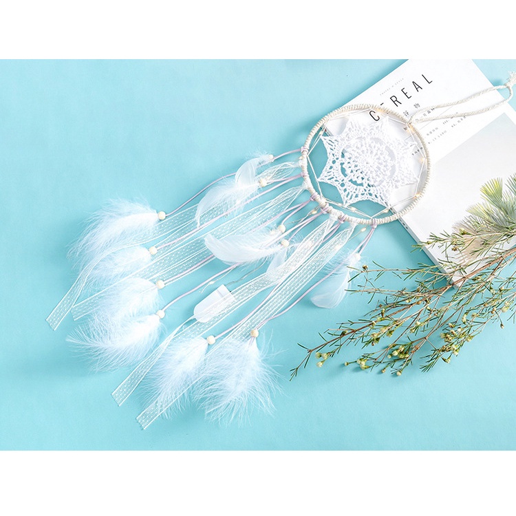 Dreamcatcher phối ren trắng sáng tạo trang trí nhà cửa