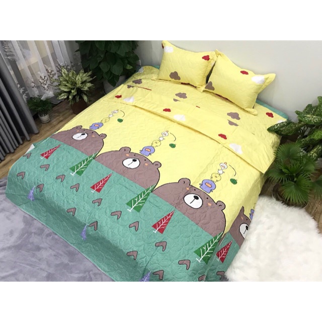 Bộ chăn ga gối poly chần bông
