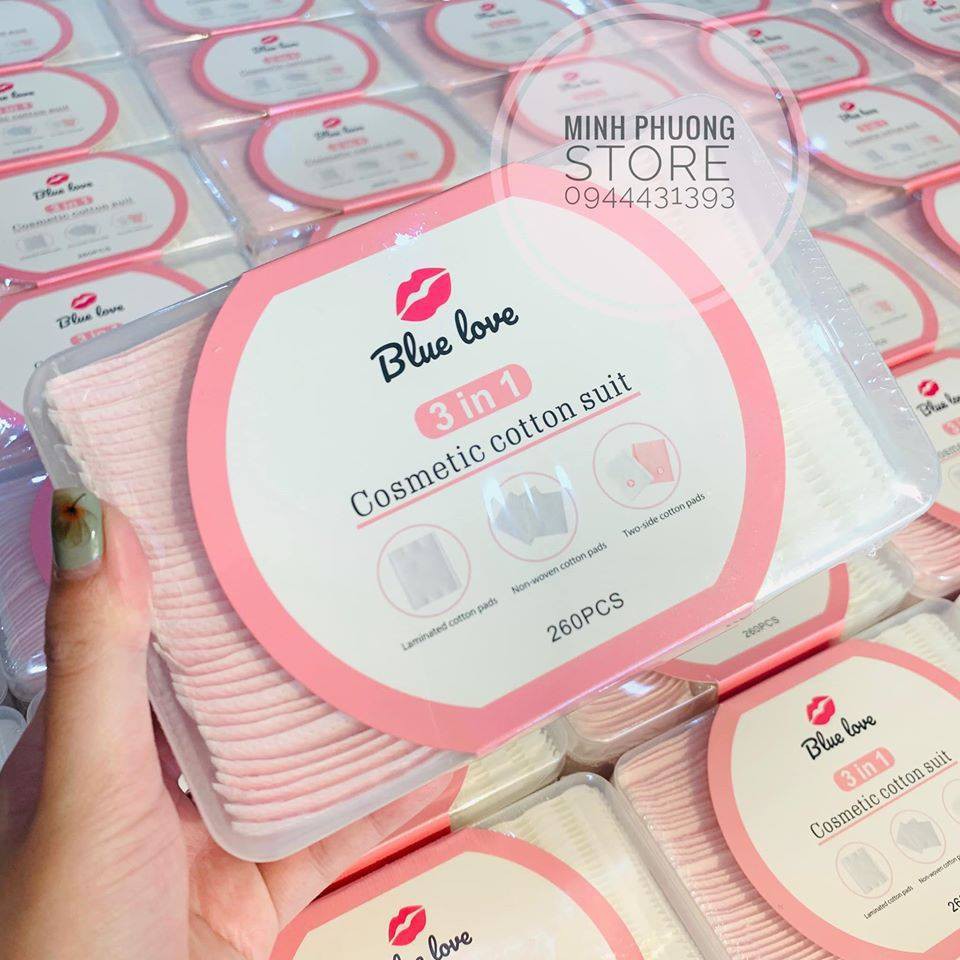 [FreeShip-NHẬP KHẨU 100%] Bông tẩy trang cotton pads cao cấp siêu mềm mịn, chất dai/ Bông tẩy trang blue love 260 miếng