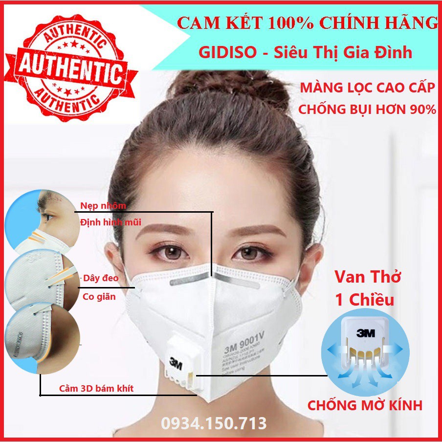 Khẩu trang 3M N9001V có van thở chống bụi mịn PM2.5, chống khuẩn, bảo vệ sức khoẻ