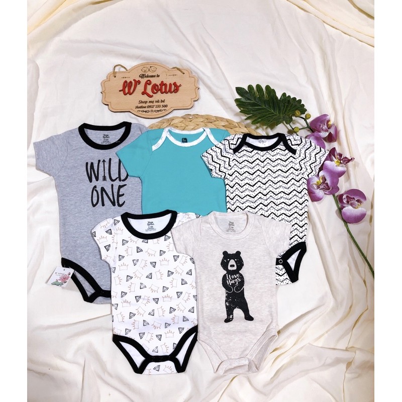 Set 5 body cọc tay / body chip cho bé trai bé gái sơ sinh 0- 9 ký