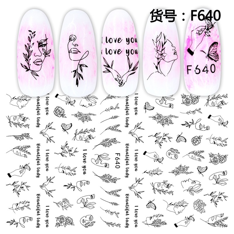 Miếng Dán Trang Trí Móng Tay Họa Tiết Hoa Trắng Đen F634-643