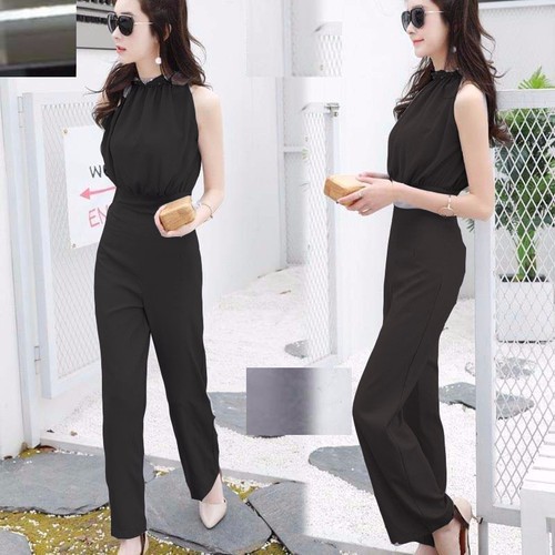 Set Jumsuit dự tiệc cổ yếm đính cườm, ống dạng xuông rộng, chất liệu thun cát size 45-65kg-J650 | BigBuy360 - bigbuy360.vn