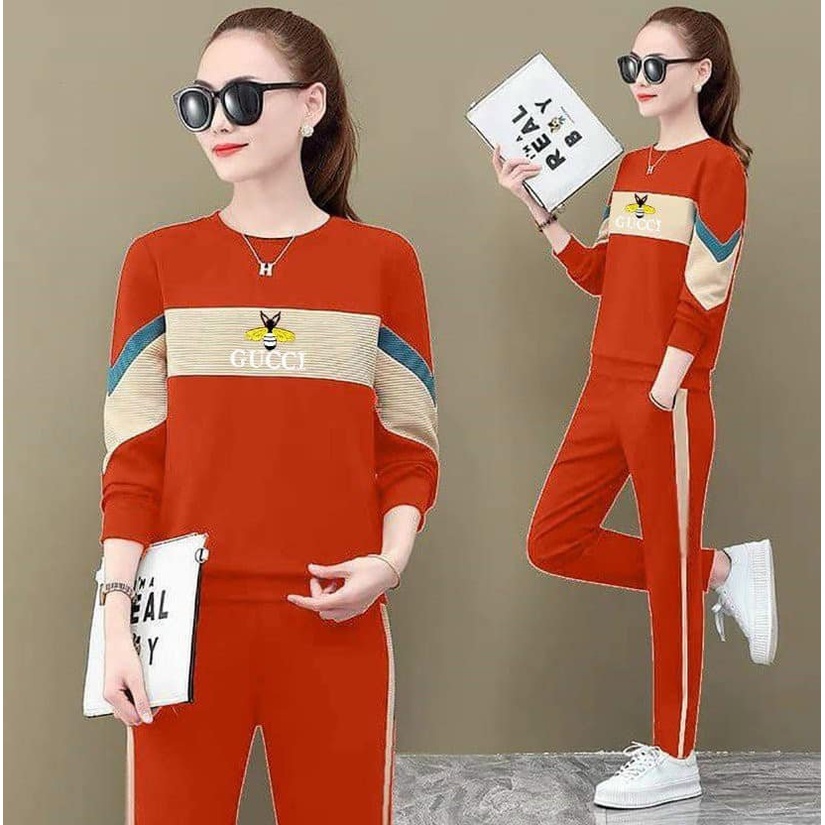 Set Bộ Nữ Cotton Tay Dài Phối Màu Logo Thêu Siu Xinh - Mẫu Mặc Sp Thật