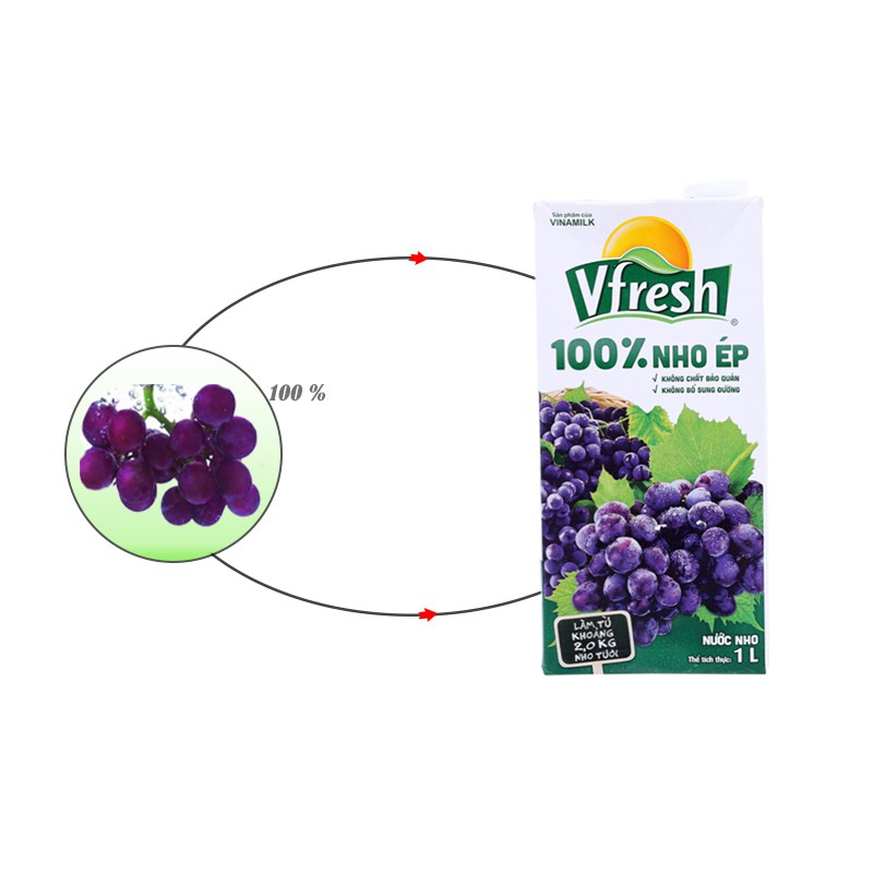 Nước Nho ép 100% Vinamilk Vfresh- Hộp 1 Lít