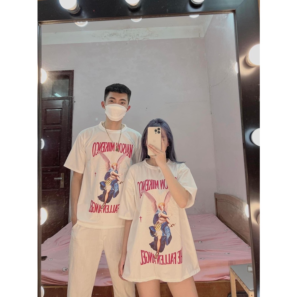 [Hot] Áo phông form thụng in hình thiên thần chất liệu cotton su nam nữ mặc đều đẹp ạ (CT-D35-T30D)