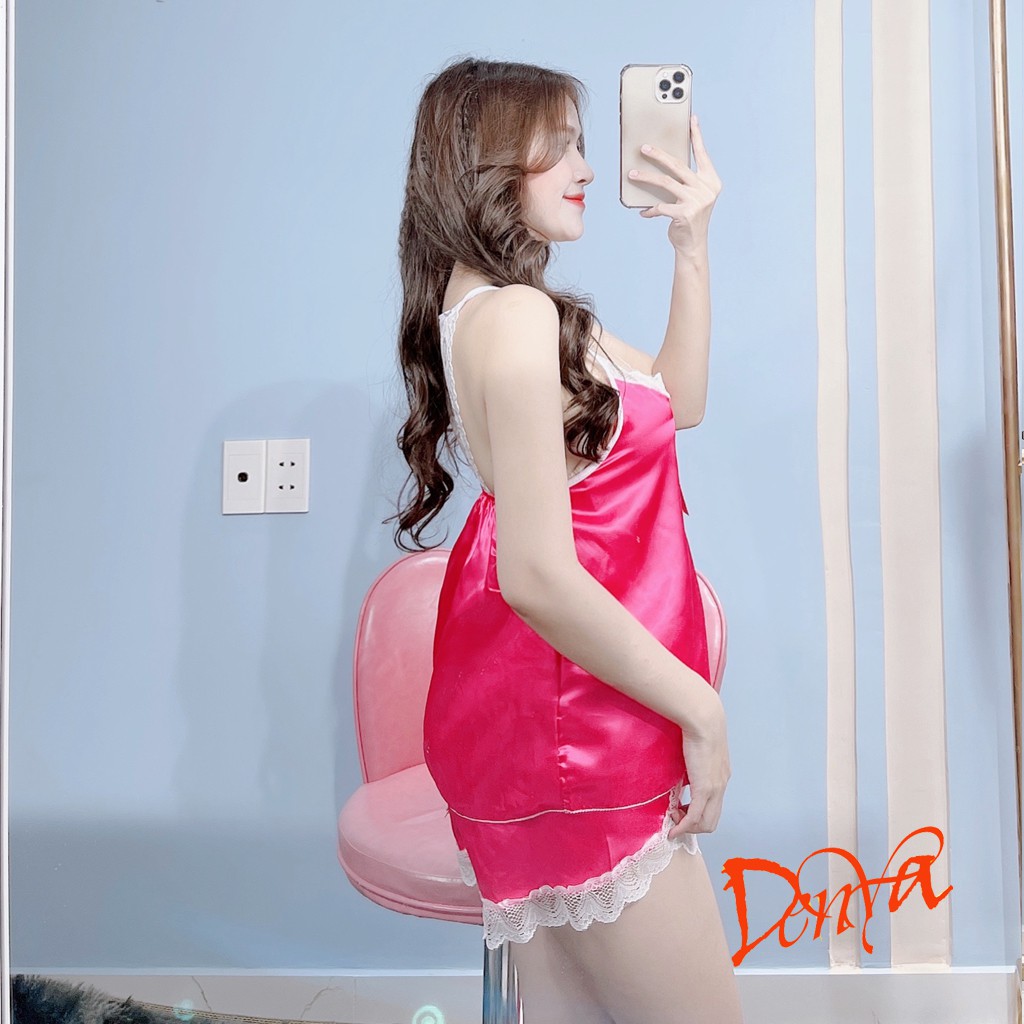 Đồ ngủ sexy ⭐️ FREE SHIP ⭐️ Đồ ngủ lụa hai dây, mịn mịn, quyến rủ DN8