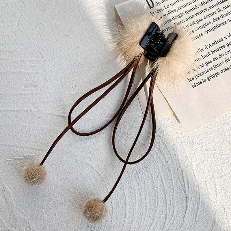 Kẹp tóc càng cua CHLINS đính nơ phối lông tua rua dễ thương dành cho bạn gái