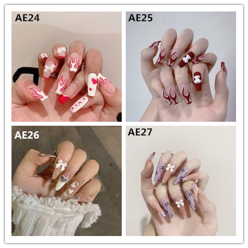Set 24 Móng Tay Giả 3D Thời Trang retro Cho Nữ
