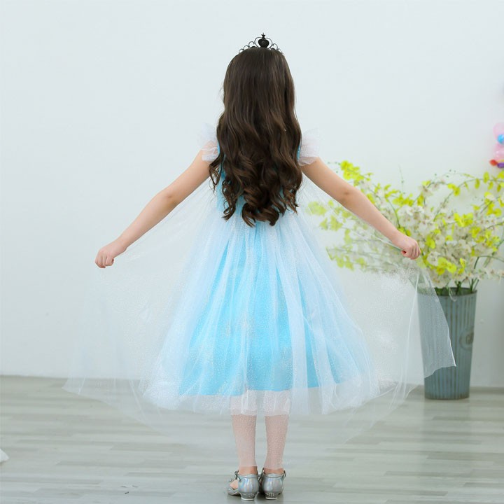 Váy công chúa Elsa màu xanh, kèm tà, mẫu mới nhất siêu lung linh cho bé 3-10 tuổi