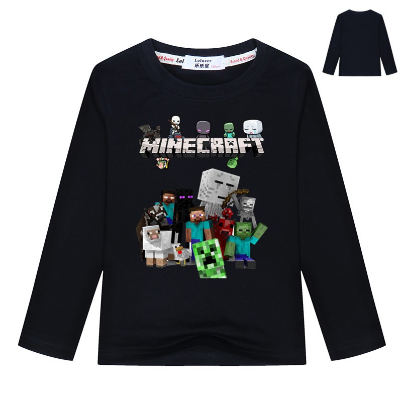 áo thun dài tay Minecraft Creeper Face tops quần áo cotton cho bé trai