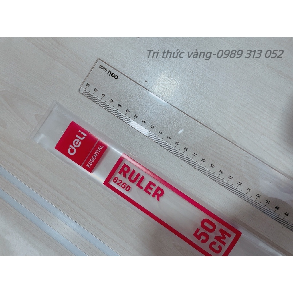 Bộ 2 Dụng Cụ Eke Giáo Viên Deli 43cm - Thước Kẻ Thẳng 50cm, 60cm